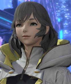 A close up of Sphene stood in a large opening with a smile on her face