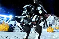 A mech on a barren white planet